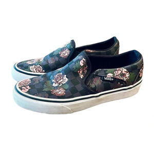 Vans Off the Wall slip-on canvas sneakers women 5 or kids 3.5 black pink floral